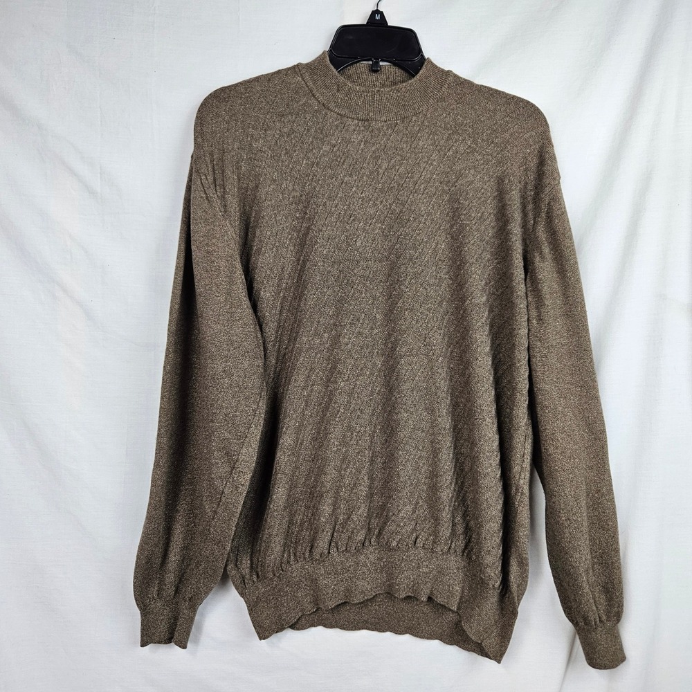 Pronto Uomo‎ Mens XL Brown Mock Neck Sweater Cotton Rayon Made in Italy Ribbed